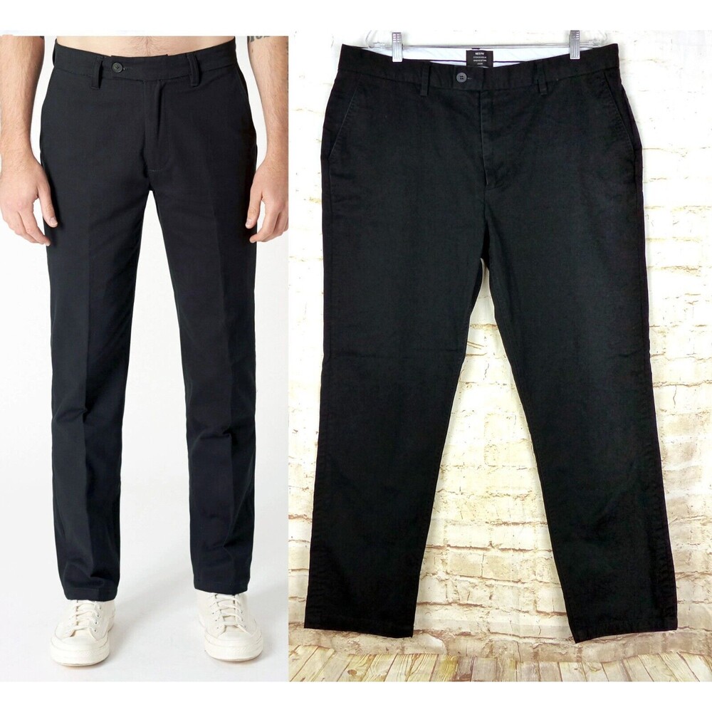 Neuw Chino Pants Mens 38X32 Fits 37X29.5 Black Cash Twill Cotton Straight Leg